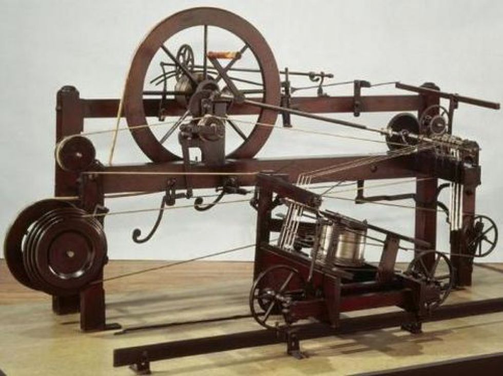Первые механические машины. 1779: Прядильная Мюль-машина: Сэмюэл Кромптон. Прядильная машина Кромптона, 1779 год. Сэмюэль Кромптон изобретение. Сэмюэл Кромптон Прядильная машина.